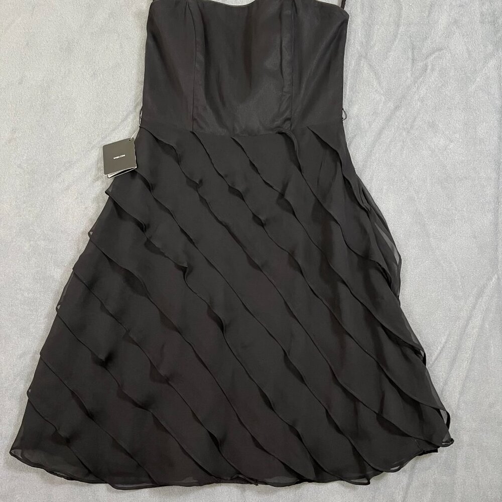 WHBM Black Chiffon Ruffle Strapless Cocktail Dress NWT sz 4 - Picture 2 of 9